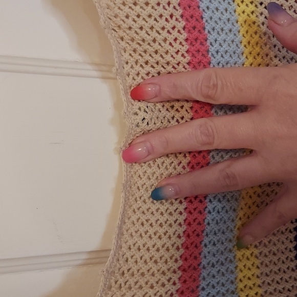 Rails Naomi Ruffle Knit Crochet Tank Top Rainbow Tan Multi Stripe - Picture 11 of 12